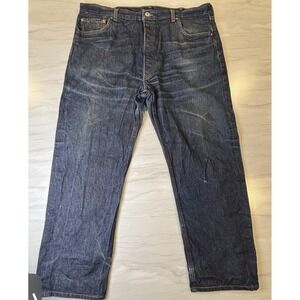 Levis 501 Straight Fit Button Fly Jeans Mens 44x32 Blue Straight Leg Whiskering